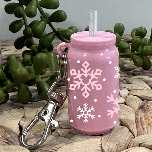 Snow M Pink-Glass Can Keychain UV DTF Wrap