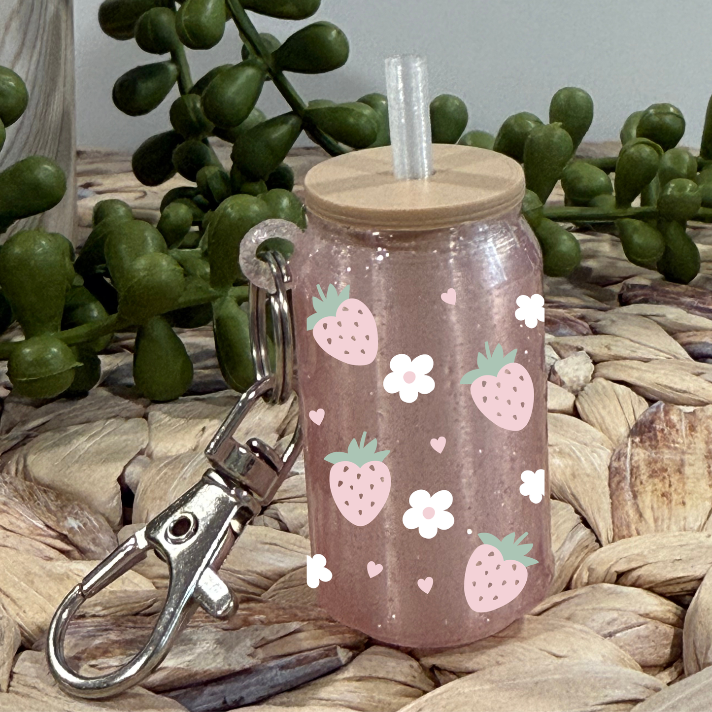 Strawberries and Flowers-Glass Can Keychain UV DTF Wrap