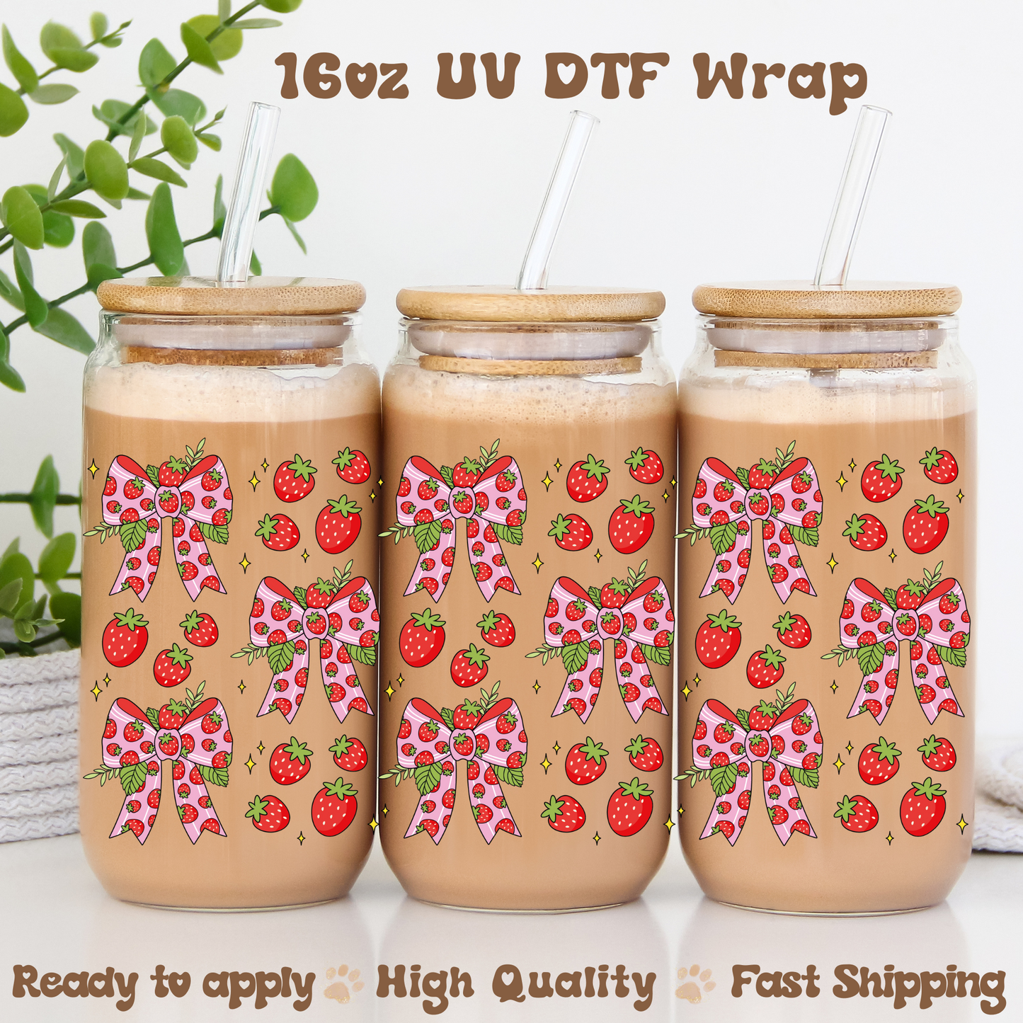 Strawberry Bows -16oz UV DTF Wrap