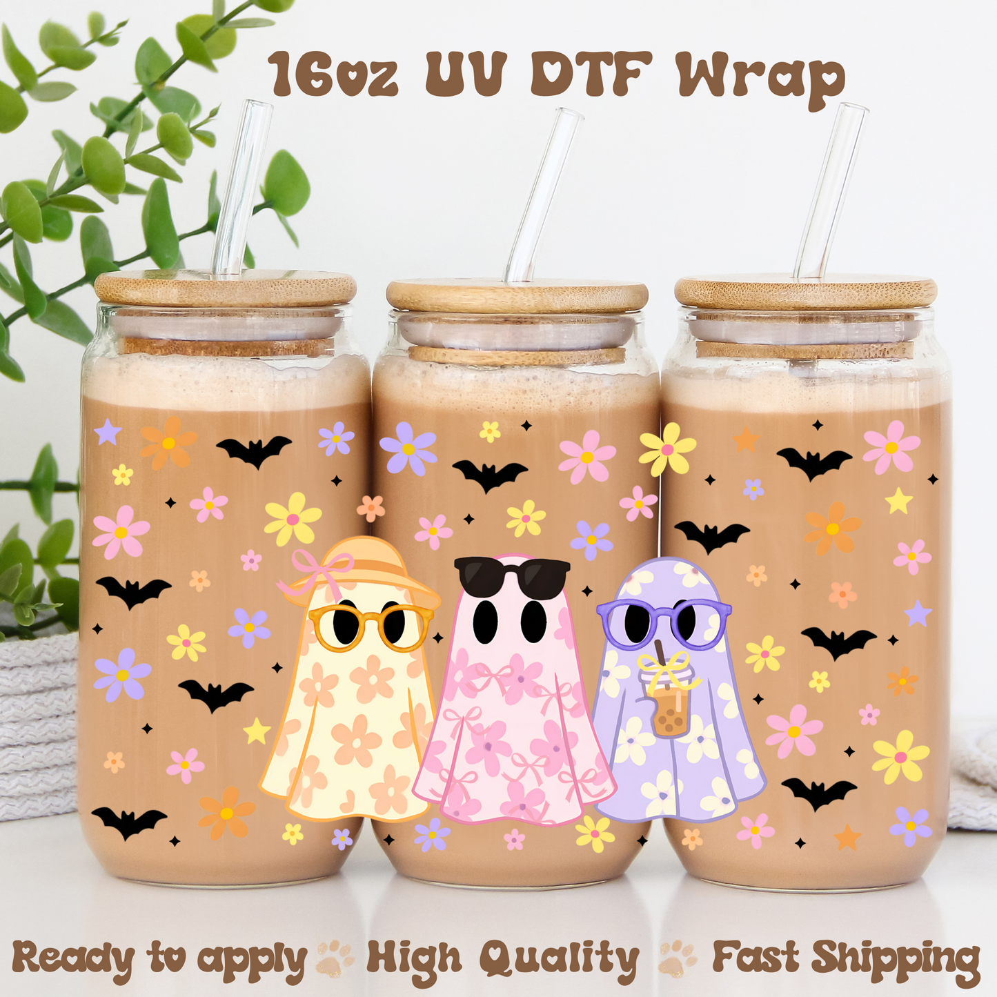Summer ghost flowers - 16oz UV DTF Wrap