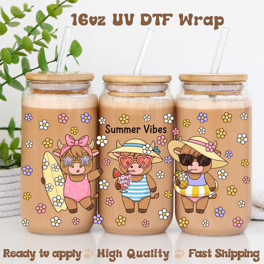 Summer vibes cows - 16oz UV DTF Wrap