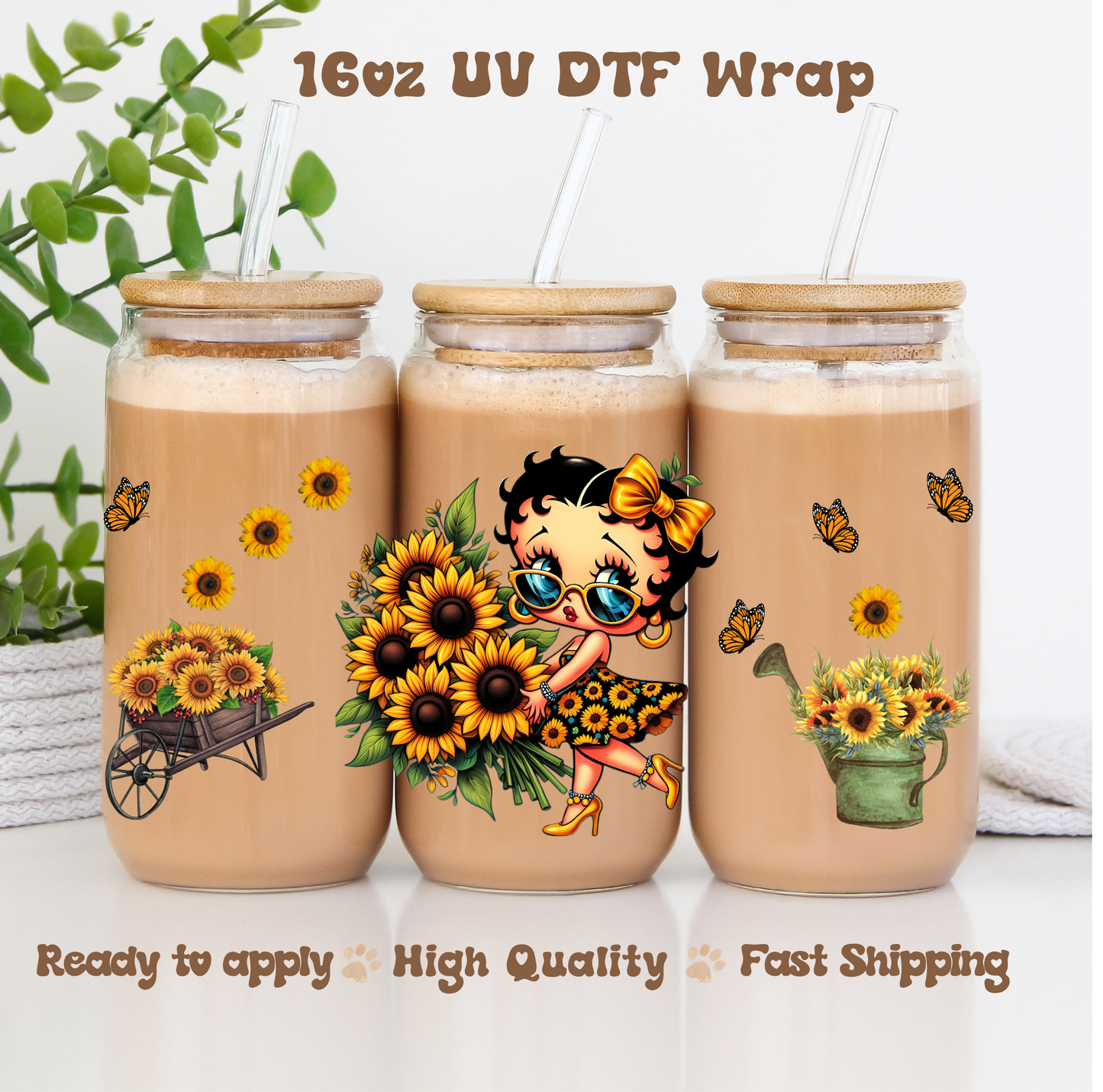 Sunflower Girl - 16oz UV DTF Wrap