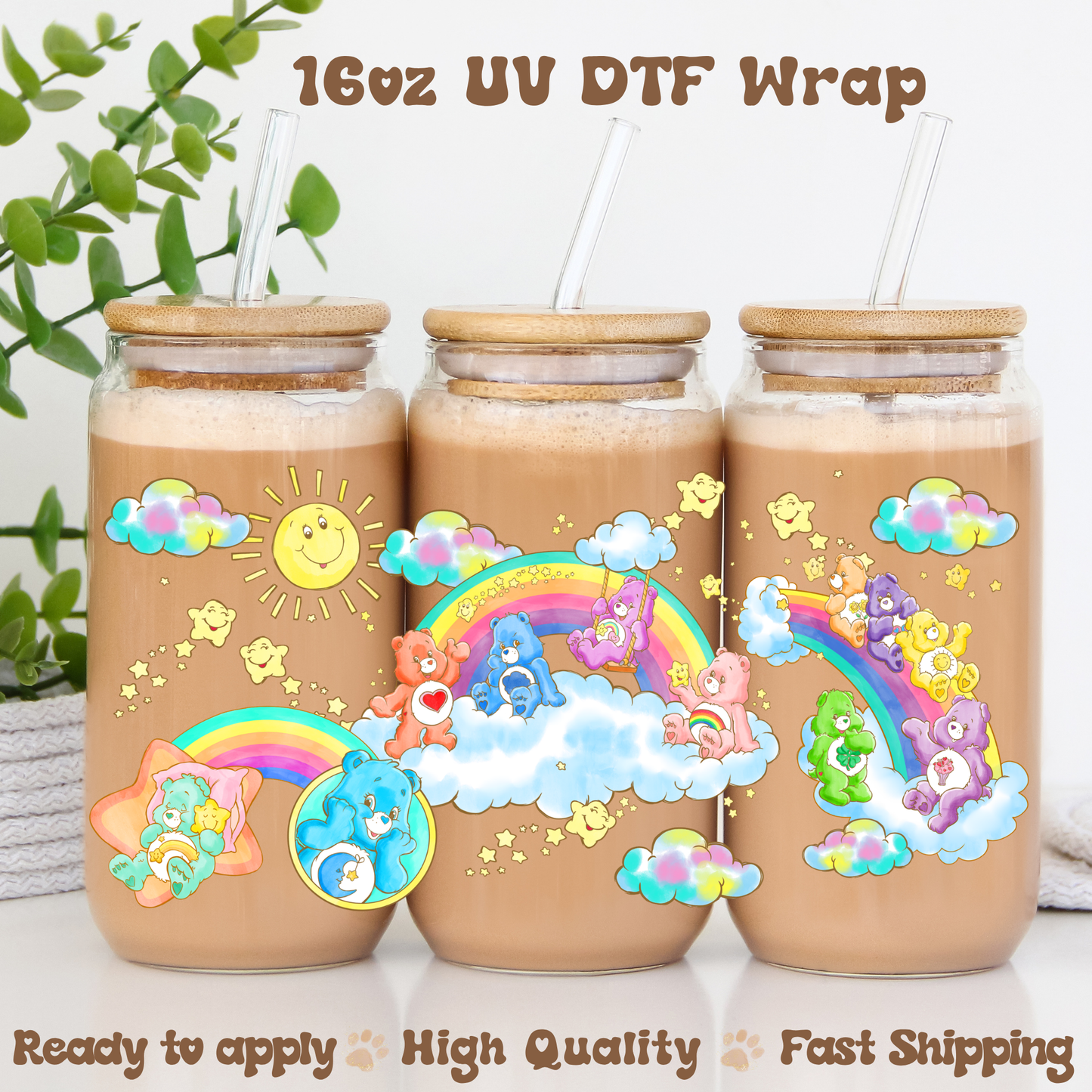 Three Rainbow Bears - 16oz UV DTF Wrap