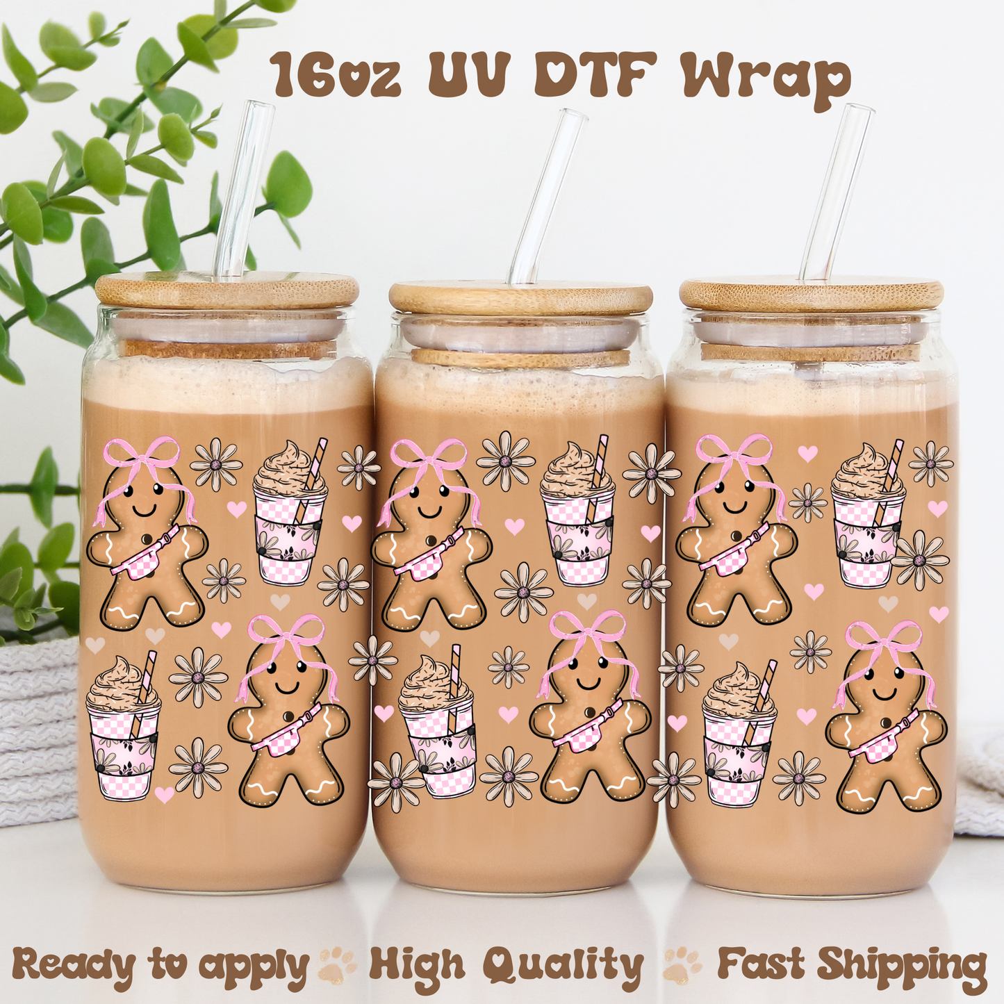 Trendy Gingerbread Man -16oz UV DTF Wrap