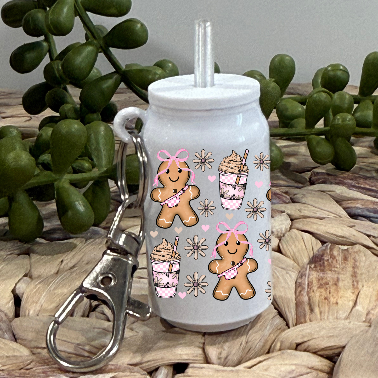Trendy Gingerbread Man -Beer Can Keychain UV DTF Wrap