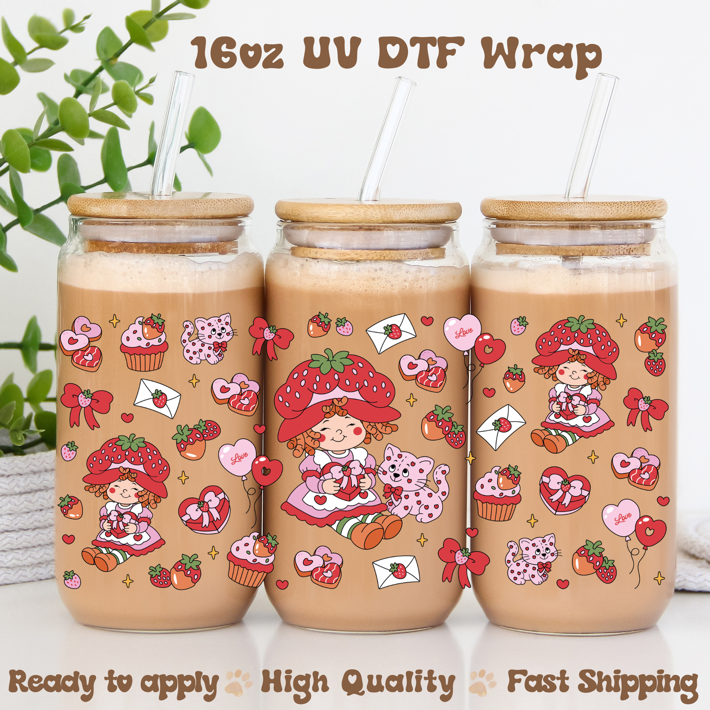 Valentine Strawberry S- 16oz UV DTF Wrap