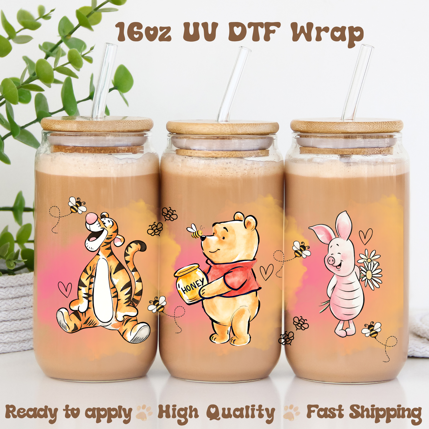 Watercolor Bear - 16oz UV DTF Wrap