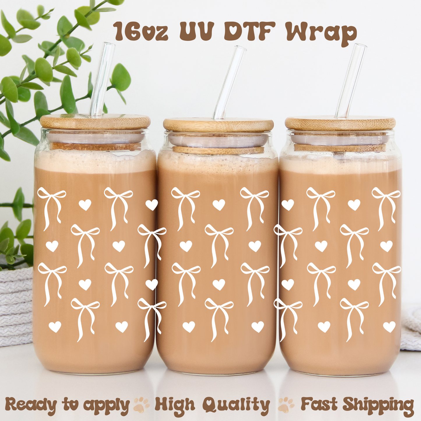 White Bows -16oz UV DTF Wrap