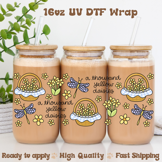 1000 Yellow daisies - 16oz UV DTF Wrap