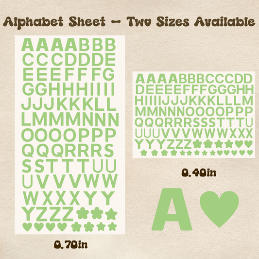 Alphabet Green - UV DTF Sheet (Two Sizes Available)