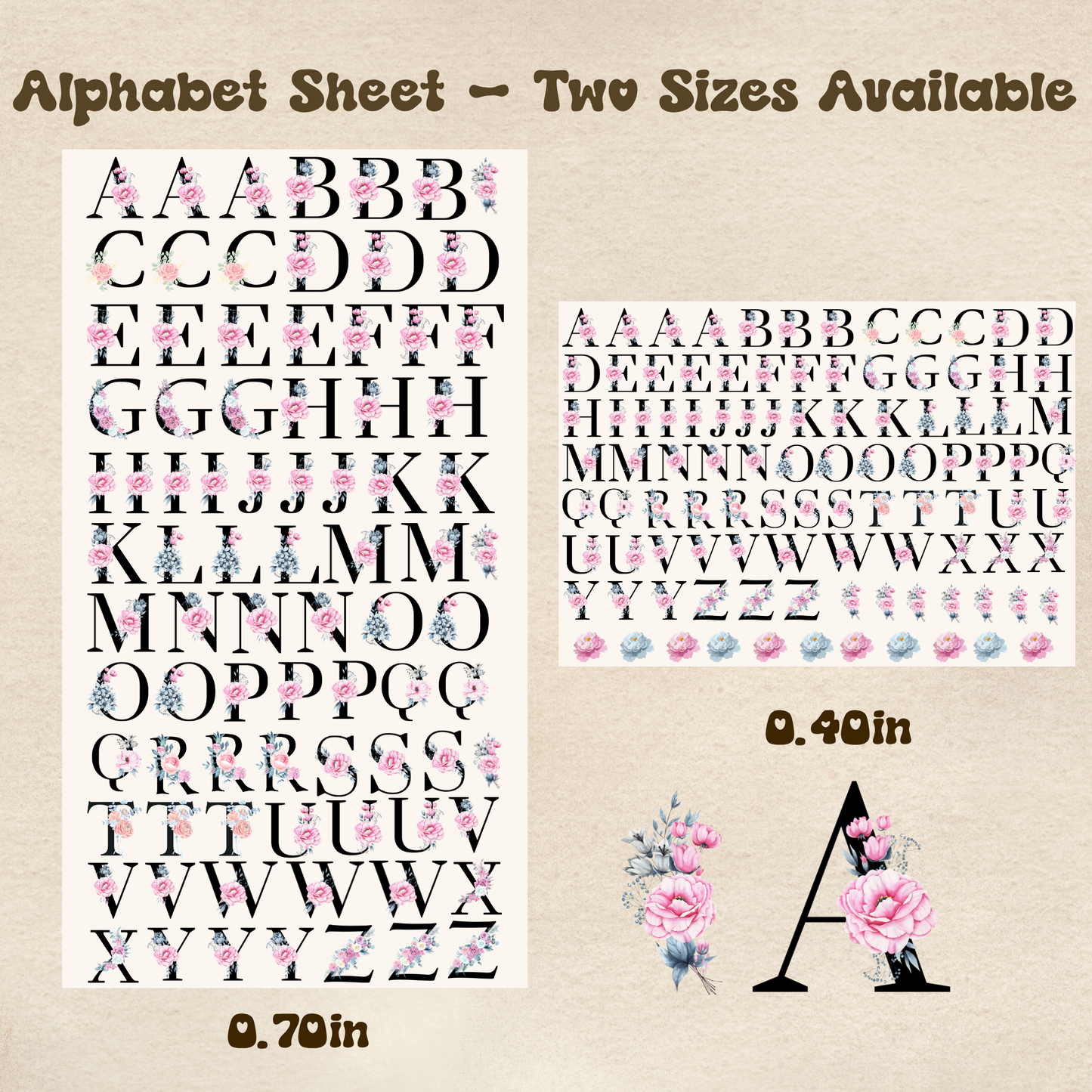 Floral Alphabet - UV DTF Sheet (Two Sizes Available)