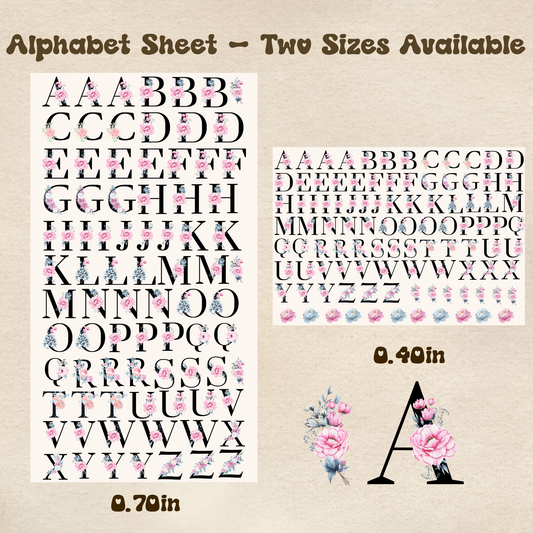 Floral Alphabet - UV DTF Sheet (Two Sizes Available)