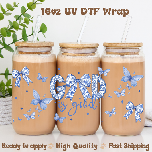 God Is Good Blue  - 16oz UV DTF Wrap