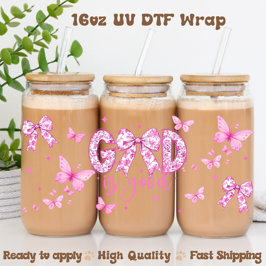 God Is Good Pink  - 16oz UV DTF Wrap