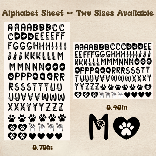 Paw Alphabet Black - UV DTF Sheet (Two Sizes Available)