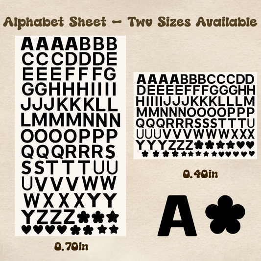 Alphabet Black - UV DTF Sheet (Two Sizes Available)