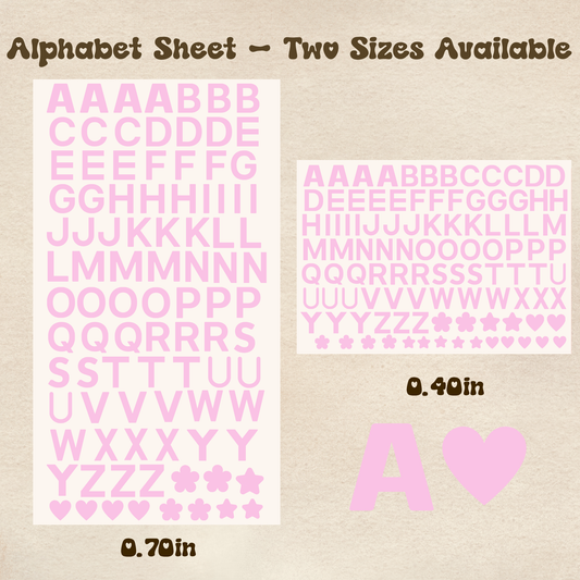 Alphabet Pink - UV DTF Sheet (Two Sizes Available)