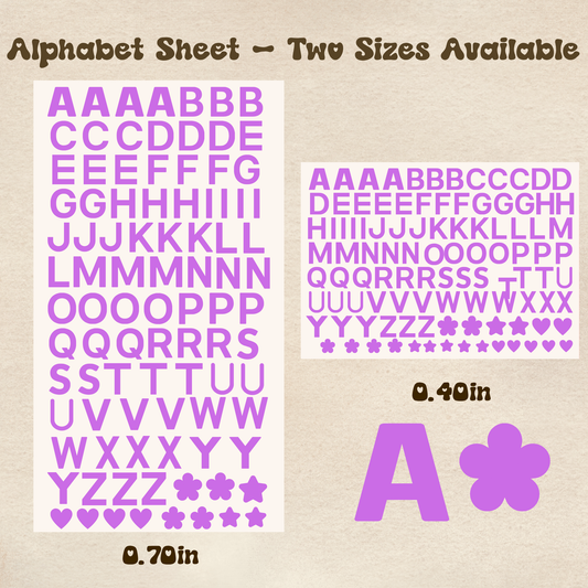 Alphabet Purple - UV DTF Sheet (Two Sizes Available)
