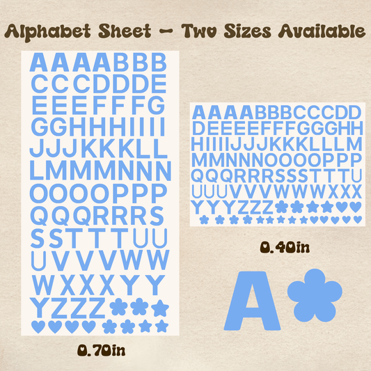 Alphabet Blue - UV DTF Sheet (Two Sizes Available)