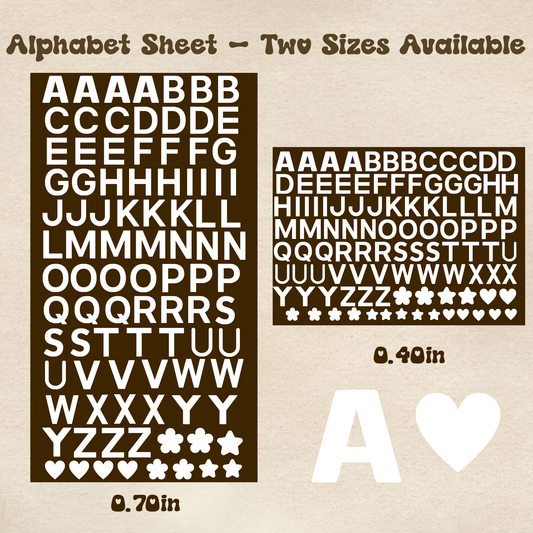 Alphabet White - UV DTF Sheet (Two Sizes Available)