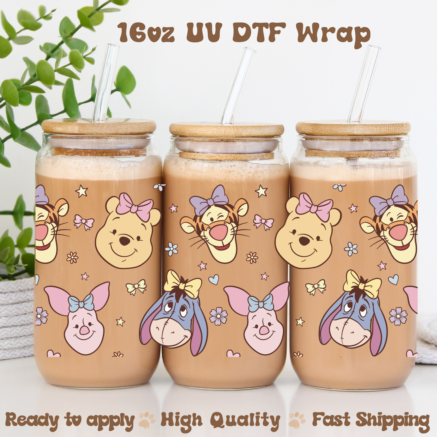 Bear and Friends With Bows  - 16oz UV DTF Wrap