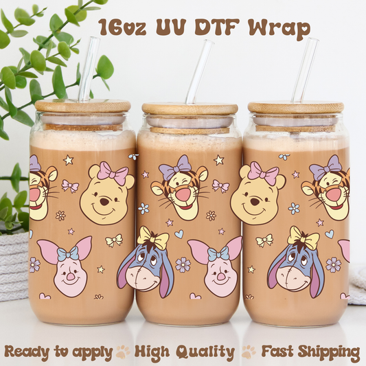 Bear and Friends With Bows  - 16oz UV DTF Wrap