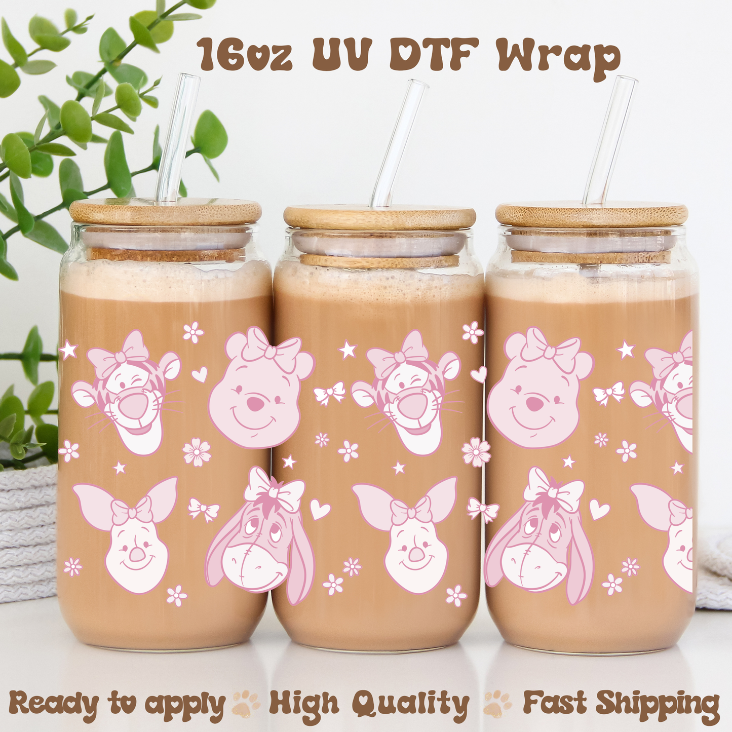 Bear and Friends With Bows Pink- 16oz UV DTF Wrap