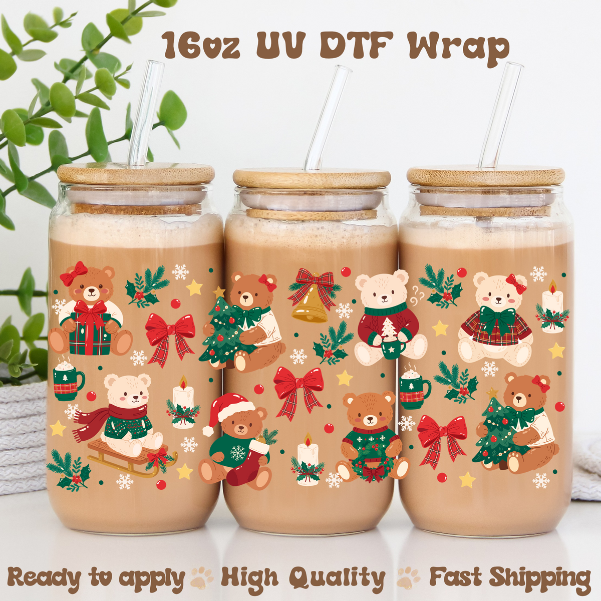 Bear Christmas Green and Red - UV DTF Wrap