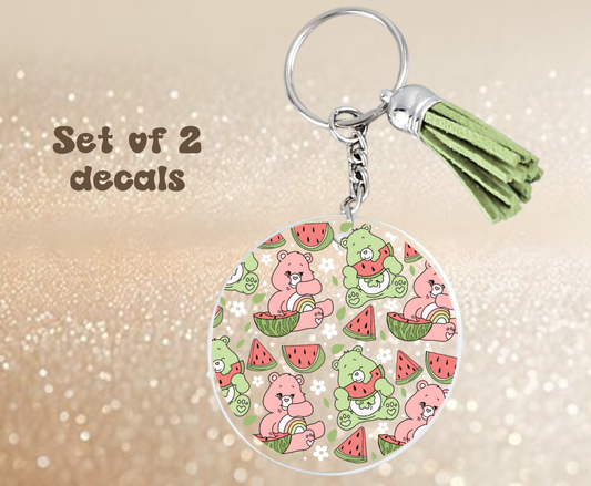 Bear and Watermelons - UV DTF Keychain Decal (set of two)