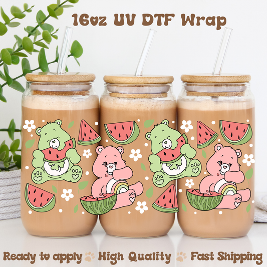 Bears and Watermelon - 16oz UV DTF Wrap