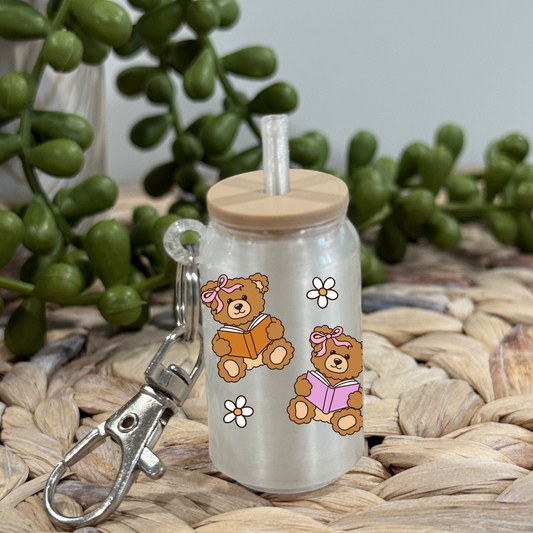 Beary Bookish -Glass Can Keychain UV DTF Wrap