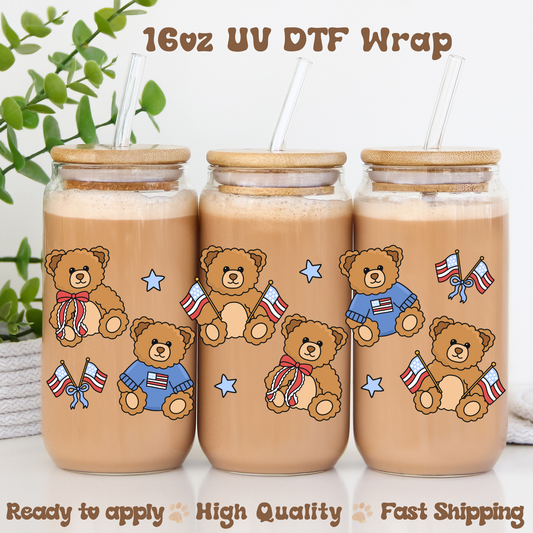 Beary Patriotic - 16oz UV DTF Wrap