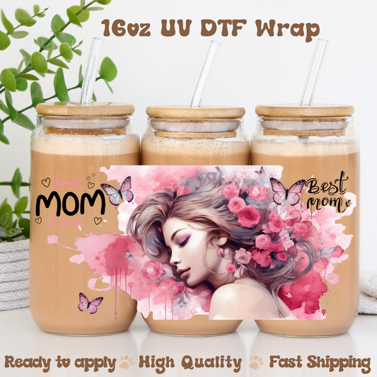 Best mom ever woman pink - 16oz UV DTF Wrap