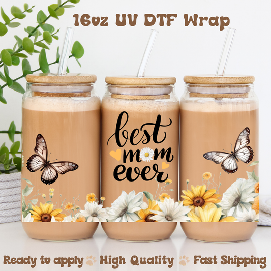 Best mom yellow and white flowers - 16oz UV DTF Wrap