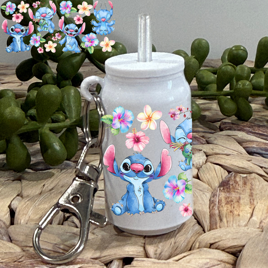 Blue A -Glass Can Keychain UV DTF Wrap