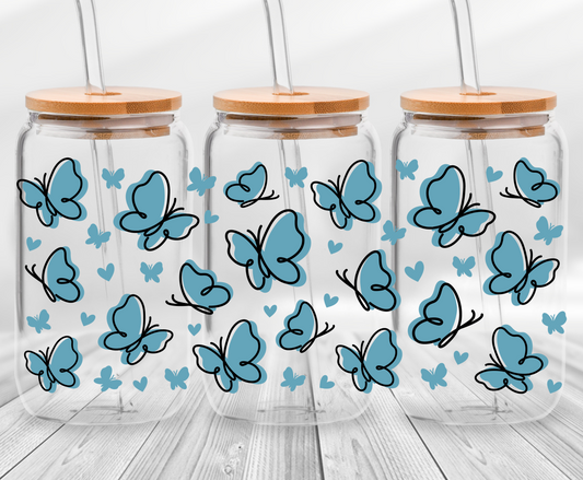 Blue Butterflies - 16oz UV DTF Cup Wrap