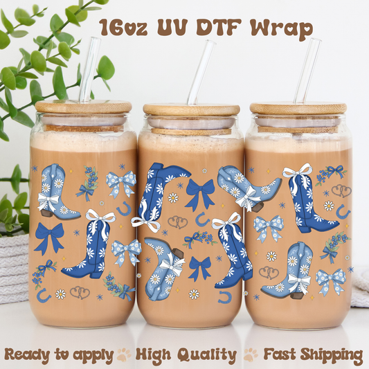 Blue Cowgirl - 16oz UV DTF Wrap
