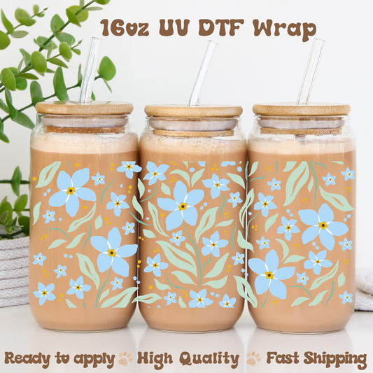Blue Floral - 16oz UV DTF Wrap