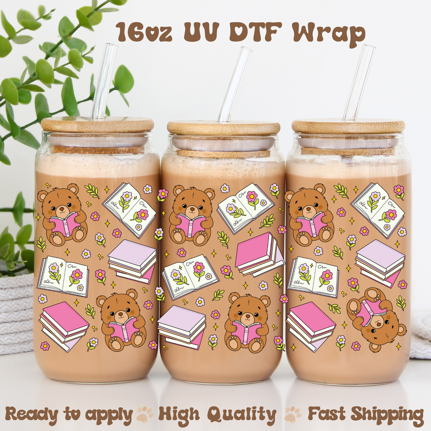 Bookish Teddy - 16oz UV DTF Wrap