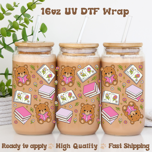 Bookish Teddy - 16oz UV DTF Wrap