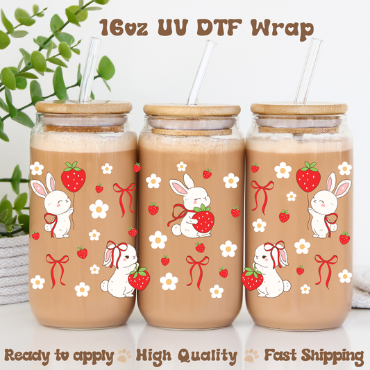 Bunnies and Strawberries - 16oz UV DTF Wrap