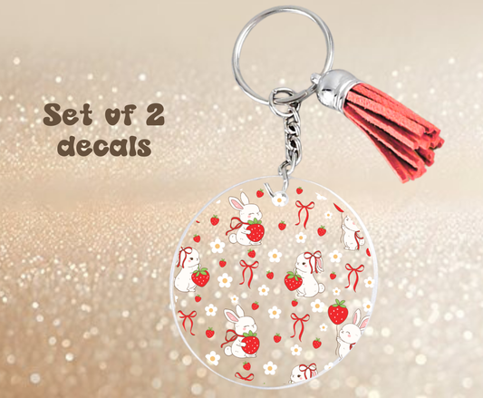 Bunnies and Strawberries - UV DTF Keychain Decal (set of two)