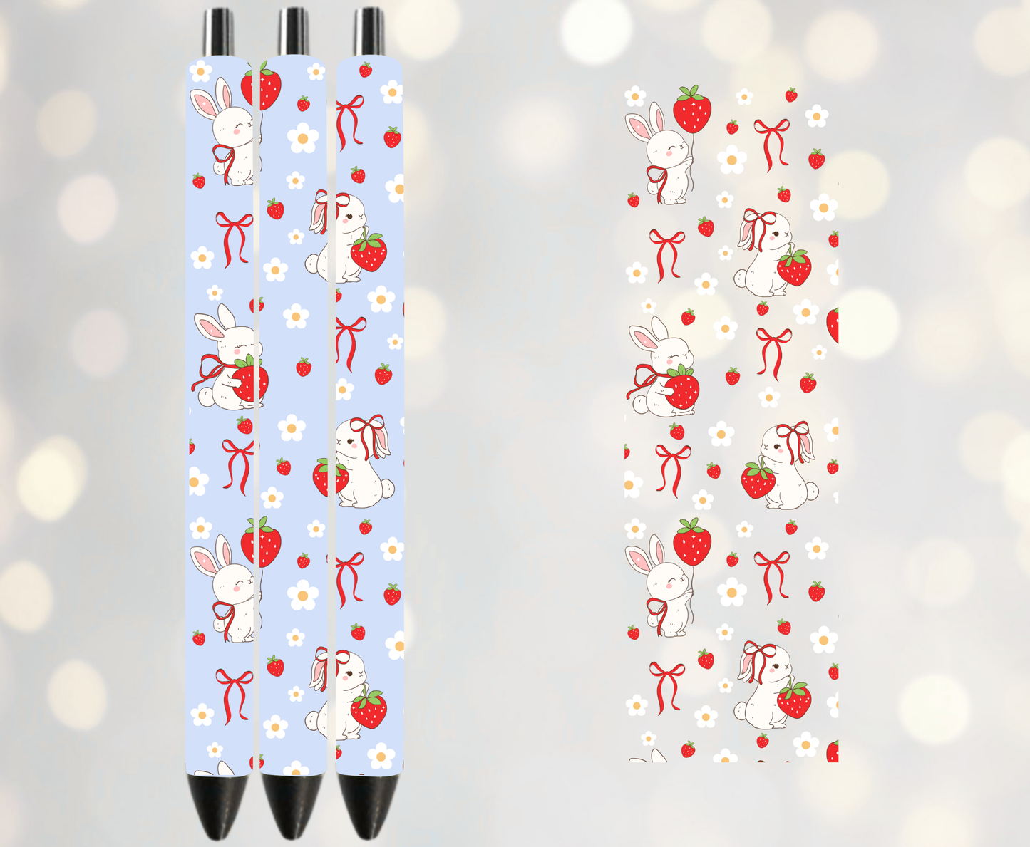 Bunnies and Strawberries -UVDTF Pen Wrap