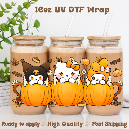 Bunny and Friends Pumpkin Spice Lattes -16oz UV DTF Wrap