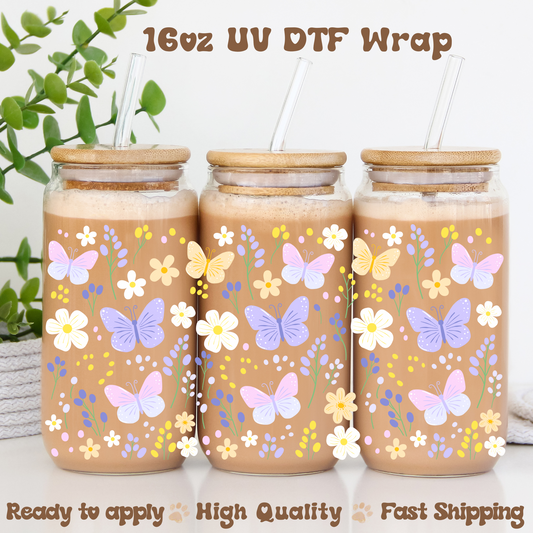 Butterfly Floral -16oz UV DTF Wrap