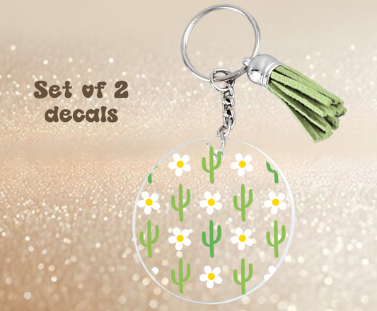 Cactus and Daisies - UV DTF Keychain Decal (set of two)