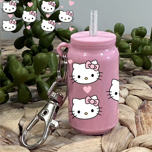 Cat With Pink Hearts And Bows -Glass Can Keychain UV DTF Wrap