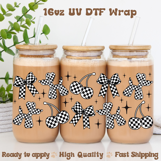 Checkered Ballon Dog Black- 16oz UV DTF Wrap