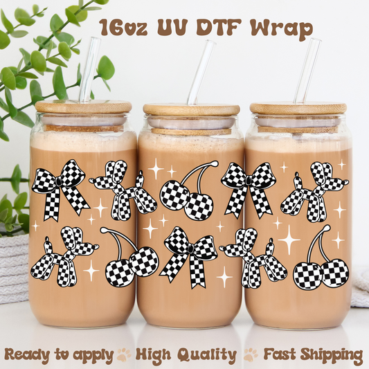 Checkered Ballon Dog White- 16oz UV DTF Wrap