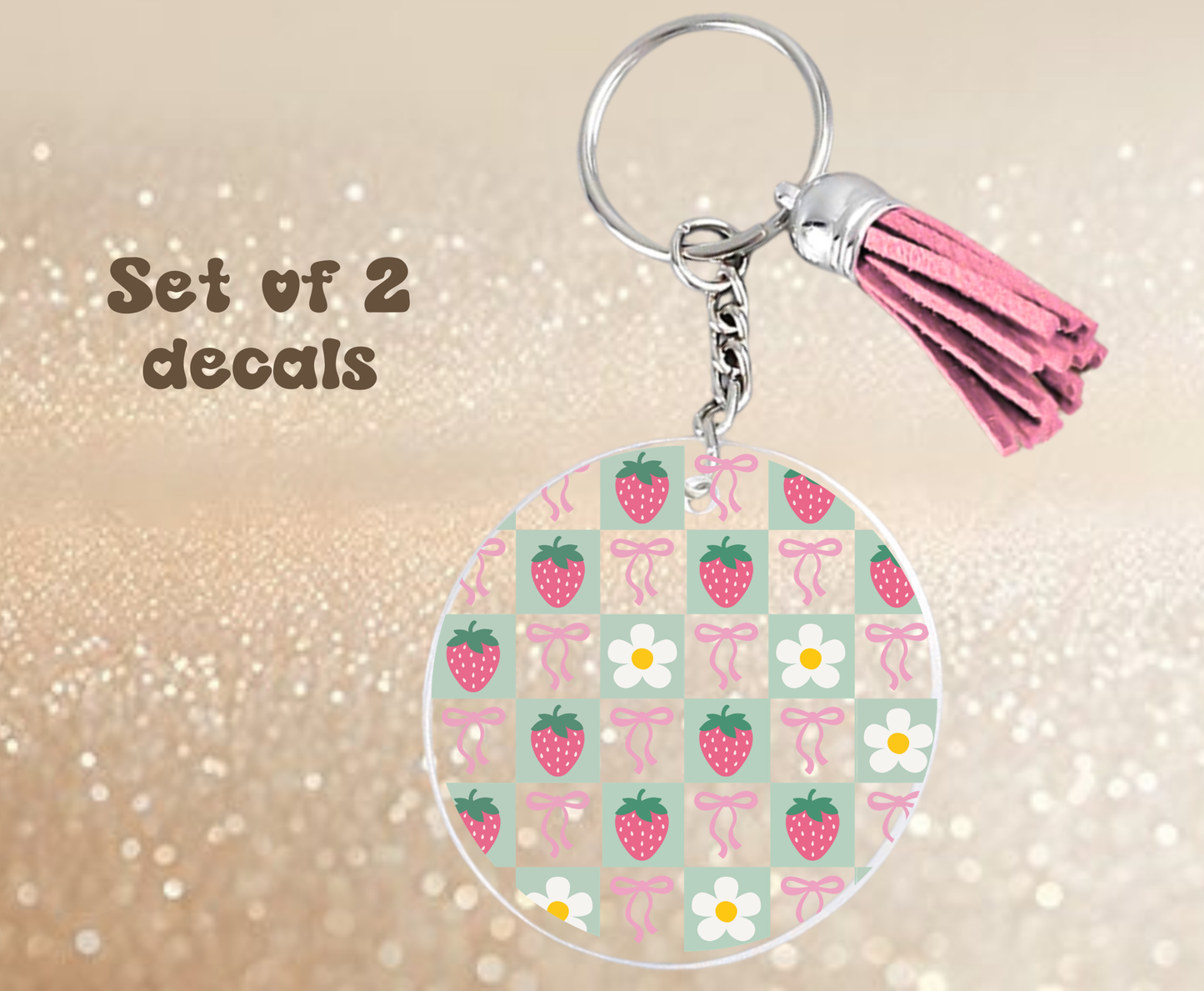 Checkered Strawberries - UV DTF Keychain Decal (set of two)